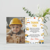 ボーイズ建築車誕生日写真 サンキューカード (スタンド正面)