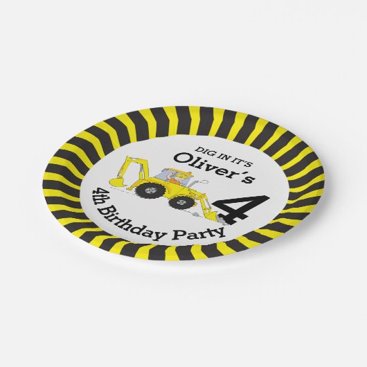 ボーイズ建築4歳の誕生日カスタマイズプレート ペーパープレート (アングル)