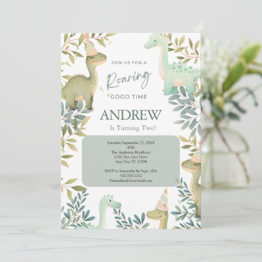 ボーイズ恐竜の誕生日パーティー1日2日3日4日 招待状 (スタンド正面)