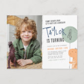 ボーイズ恐竜をテーマにした誕生日パーティー写真はがき インビテーションポストカード (正面)