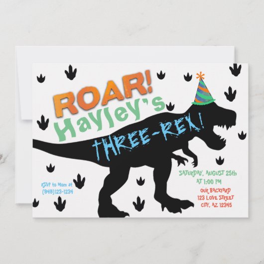 ボーイズ恐竜パーティーハット誕生日招待状 招待状 (正面)