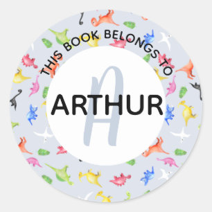 ボーイズ恐竜モノグラムアンドネーム蔵書票 ラウンドシール