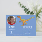 ボーイズ恐竜ヴェロキラプトル6thバースデーパーティーブルー 招待状 (スタンド正面)