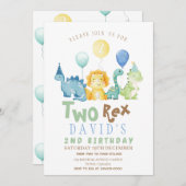ボーイズ恐竜誕生日水彩 招待状 (正面/裏面)