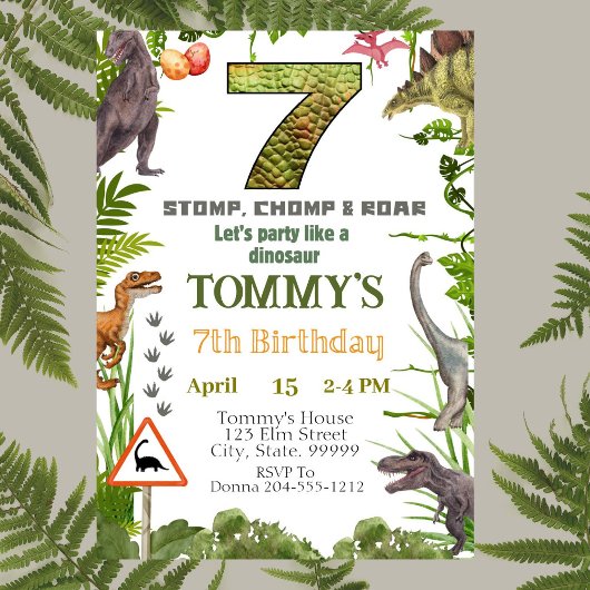 ボーイズ恐竜7th誕生日パーティーへの招待 招待状