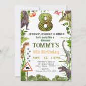 ボーイズ恐竜8th誕生日パーティーへの招待 招待状 (正面)