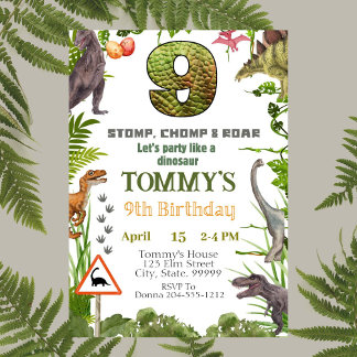 ボーイズ恐竜9th誕生日パーティーへの招待 招待状
