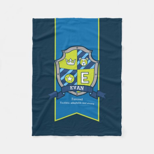 ボーイズ文字Eエヴァンの名前はクマ毛布を意味する フリースブランケット (正面)