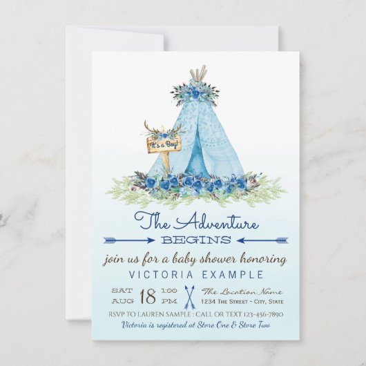 ボーイズ族のティーピーベビーシャワー招待状 招待状 (正面)