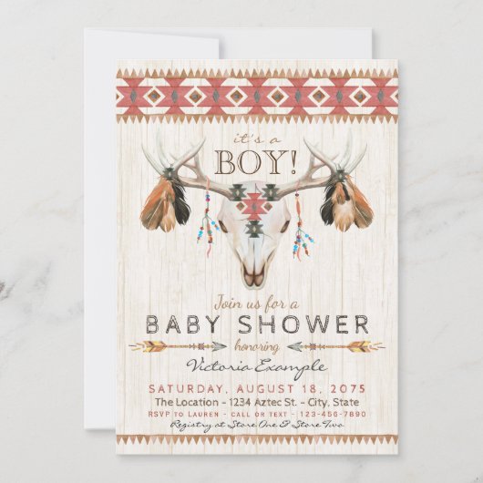 ボーイズ族スカルベビーシャワー招待状 招待状 (正面)