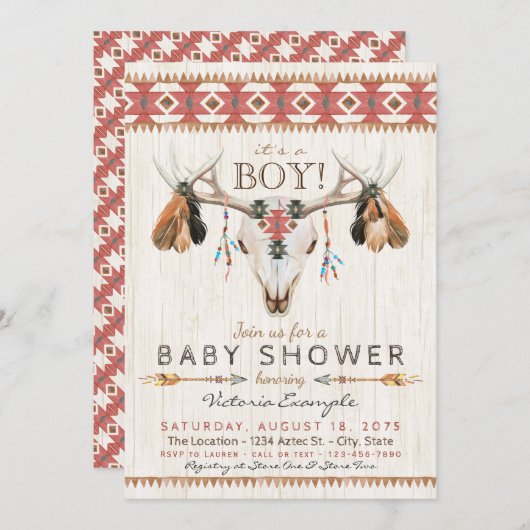 ボーイズ族スカルベビーシャワー招待状 招待状 (正面/裏面)