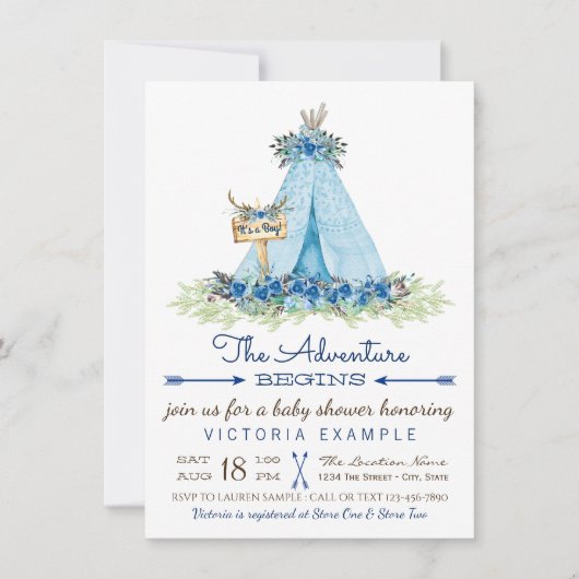 ボーイズ族ボーホティーピーベビーシャワー招待状 招待状 (正面)