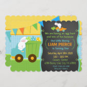 ボーイズ春イースター誕生日パーティーバニーダンプトラック 招待状 (正面/裏面)