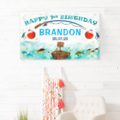 ボーイズ最初の誕生日の背景魚釣りO-fish-ally 横断幕 (インサイチュ)