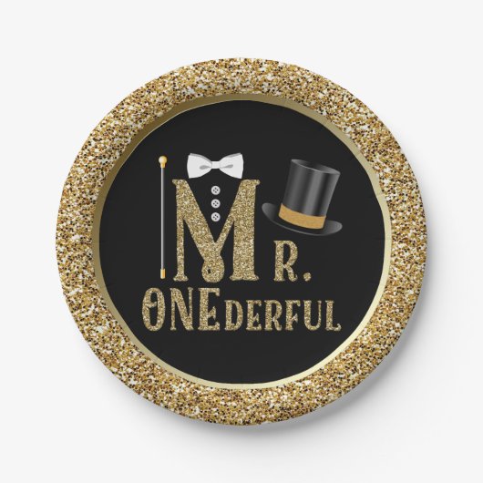 ボーイズ氏ONEderfulファースト誕生日紙プレート ペーパープレート (正面)