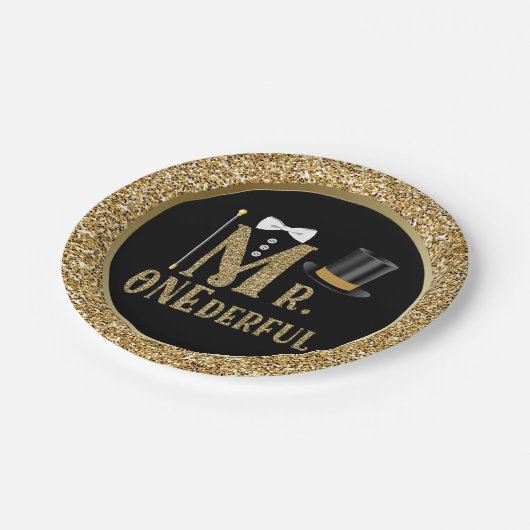 ボーイズ氏ONEderfulファースト誕生日紙プレート ペーパープレート (アングル)