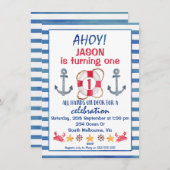 ボーイズ水カラー航海の誕生日招待状 招待状 (正面/裏面)