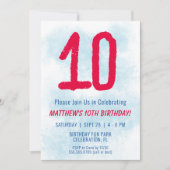 ボーイズ水彩キッズブルー10誕生日 招待状 (正面)