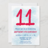 ボーイズ水彩キッズブルー11誕生日 招待状 (正面)