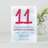 ボーイズ水彩キッズブルー11誕生日 招待状 (スタンド正面)