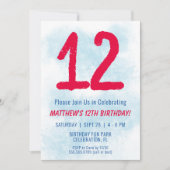 ボーイズ水彩キッズブルー12誕生日 招待状 (正面)