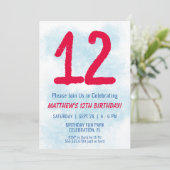 ボーイズ水彩キッズブルー12誕生日 招待状 (スタンド正面)