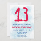 ボーイズ水彩キッズブルー13誕生日 招待状 (正面)