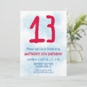 ボーイズ水彩キッズブルー13誕生日 招待状 (スタンド正面)