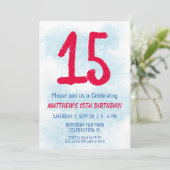 ボーイズ水彩キッズブルー15誕生日 招待状 (スタンド正面)