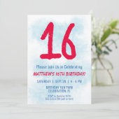 ボーイズ水彩キッズブルー16誕生日 招待状 (スタンド正面)