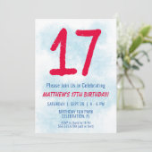 ボーイズ水彩キッズブルー17誕生日 招待状 (スタンド正面)