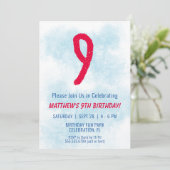 ボーイズ水彩キッズブルー9誕生日 招待状 (スタンド正面)