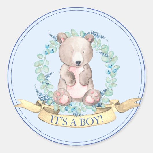 ボーイズ水彩フローラベビーベビーシャワー教室 ラウンドシール (正面)