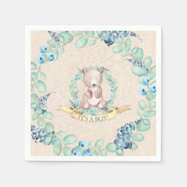 ボーイズ水彩フローラベビーベビーベイビーシャワー紙 スタンダードカクテルナプキン