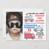 ボーイズ水彩写真輸送1st誕生日 招待状 (正面)