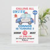 ボーイズ水彩警察車誕生日 招待状 (スタンド正面)