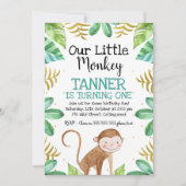 ボーイズ水色リトルモンキー誕生日招待状 招待状 (正面)