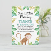 ボーイズ水色リトルモンキー誕生日招待状 招待状 (スタンド正面)