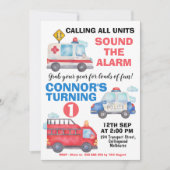 ボーイズ水色輸送1st誕生日招待状 招待状 (正面)