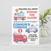 ボーイズ水色輸送1st誕生日招待状 招待状 (スタンド正面)