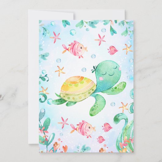 ボーイズ海タートルワンダーザ海の最初の誕生日 招待状 (裏面)