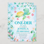 ボーイズ海タートルワンダーザ海の最初の誕生日 招待状 (正面/裏面)