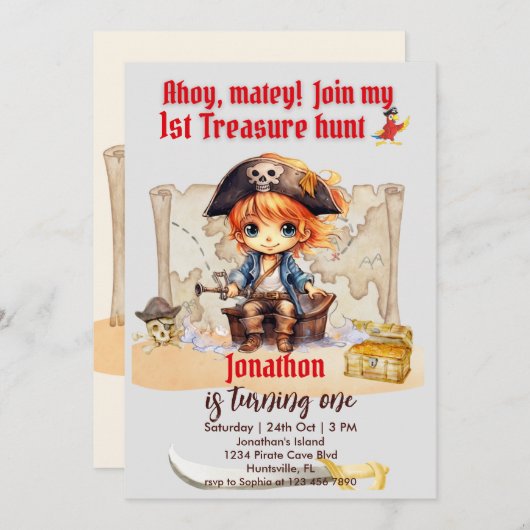 ボーイズ海賊パーティー1stトレジャー狩り 招待状 (正面/裏面)