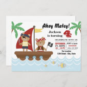 ボーイズ海賊ベアバースデーパーティー 招待状 (正面/裏面)