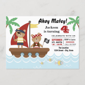 ボーイズ海賊ベアバースデーパーティー 招待状