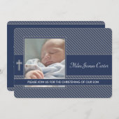 ボーイズ海軍ブルーフォトバプテスマ《キリスト教》洗礼式や命名式 招待状 (正面/裏面)