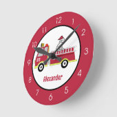 ボーイズ消防車の消防車の子供部屋 ラウンド壁時計 (傾斜)