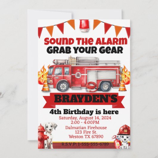 ボーイズ消防車の誕生日パーティー 招待状 (正面)