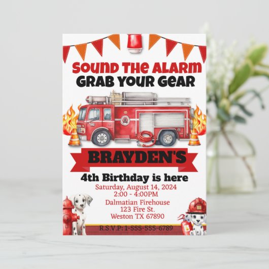 ボーイズ消防車の誕生日パーティー 招待状 (スタンド正面)