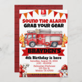 ボーイズ消防車の誕生日パーティー 招待状 (正面/裏面)